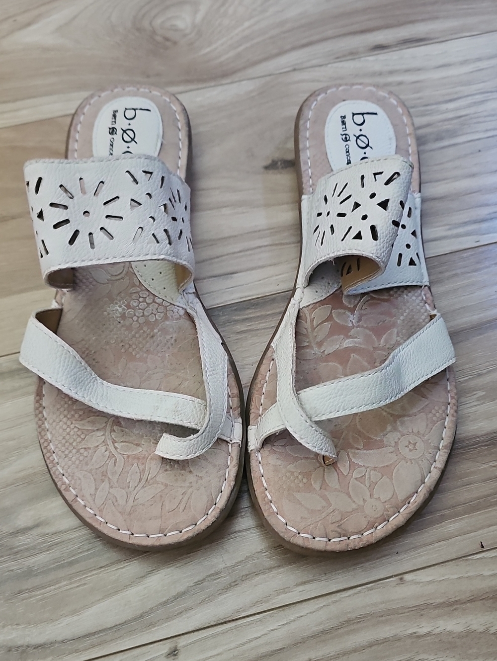 b.o.c. Cream Laser-Cut Toe-Loop Slide Sandals